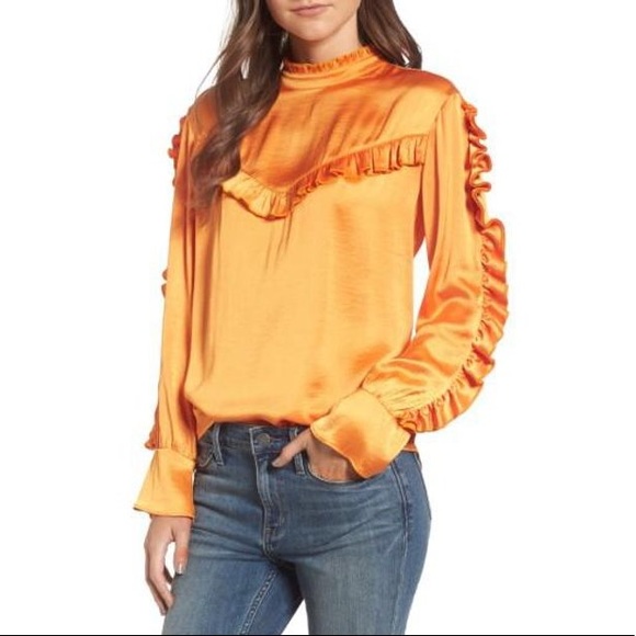 Something Navy Tops - TB x Something Navy Yellow Orange Satin Ruffle Top